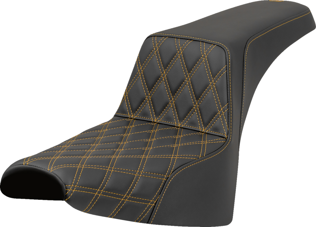 SADDLEMEN Step-Up Seat - Front Lattice Stitch - Gold Stitch - FXST/FXBB '18-'25 818-30-17207 — image 1