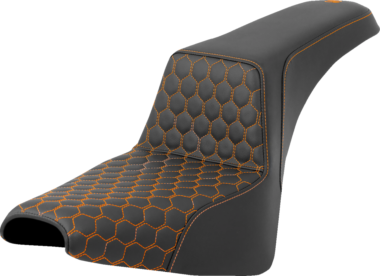 SADDLEMEN Step-Up Seat - Honeycomb - Orange Stitching - FXBB/FXST '18-'24 818-30-17703 — image 1