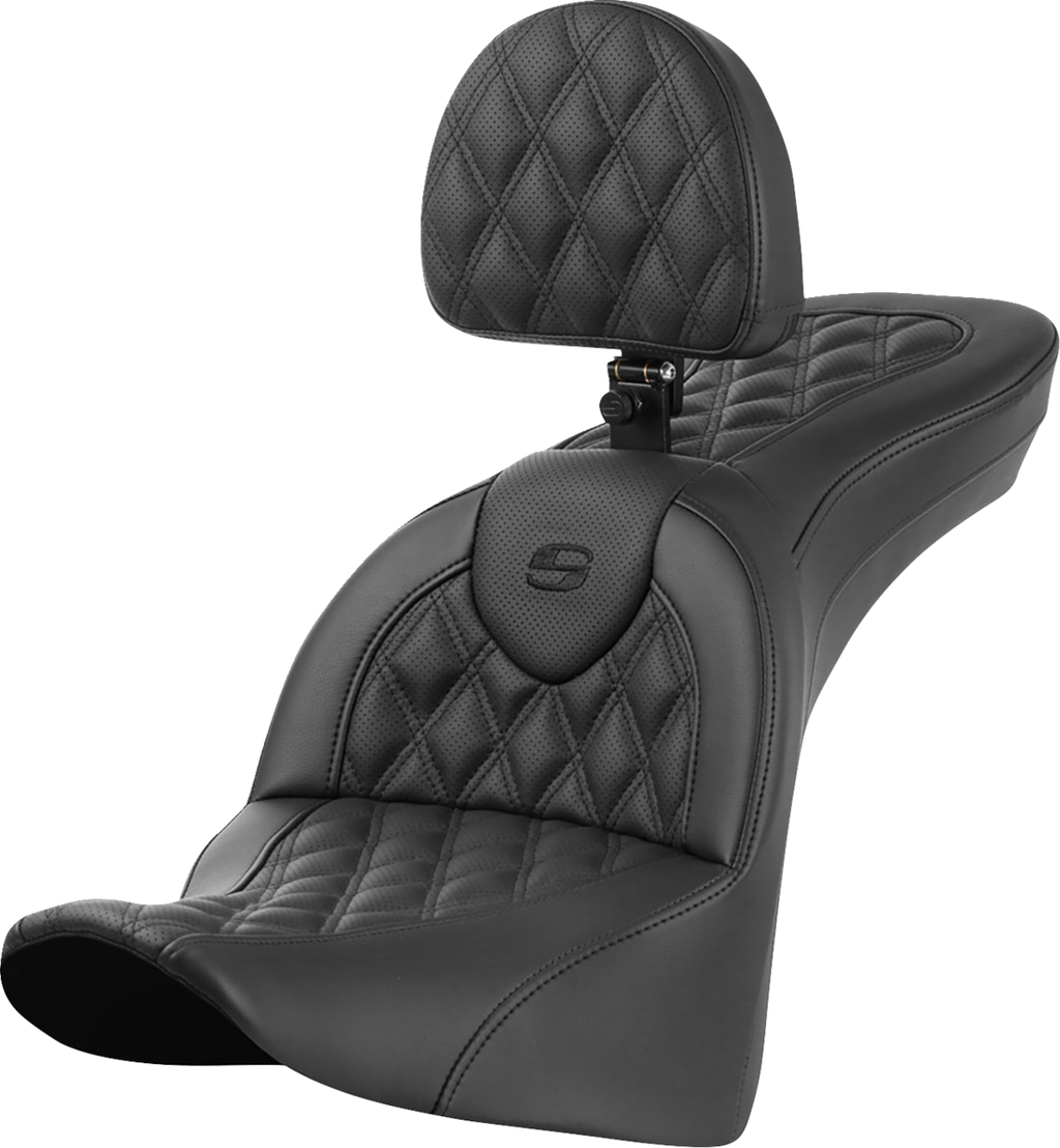 SADDLEMEN Roadsofa™ Seat - with Backrest - Lattice Stitch - FL '18-'24 818-33-182BR — image 1