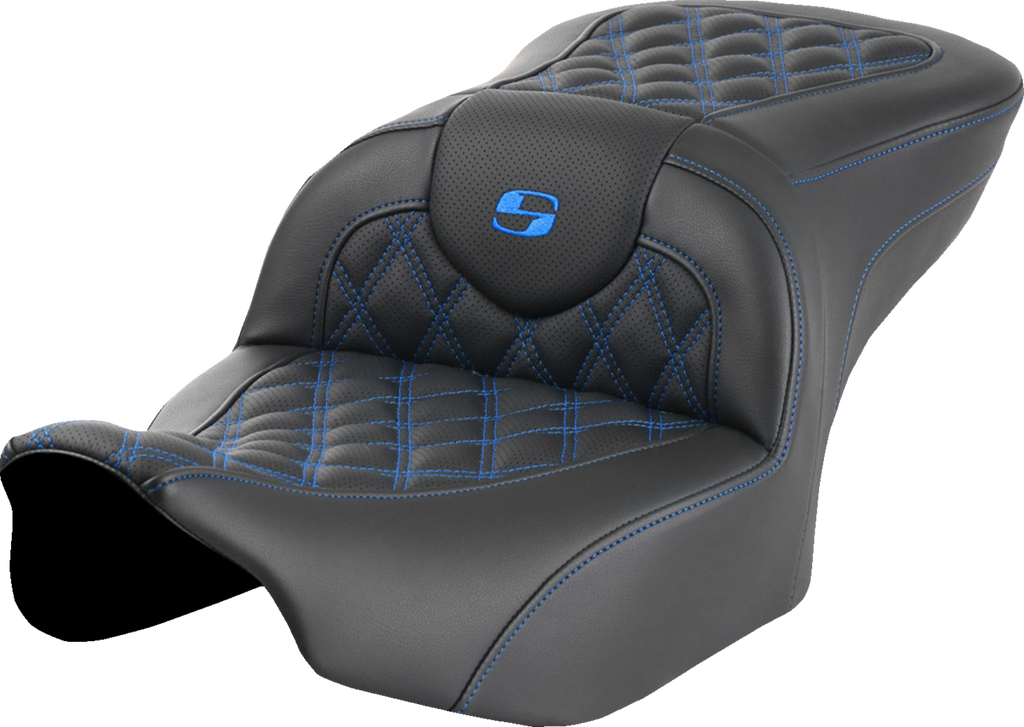 SADDLEMEN Roadsofa™ Seat - without Backrest - Blue Lattice Stitch - FLTR/FLHX '23-'24 823-07-18201 — image 1