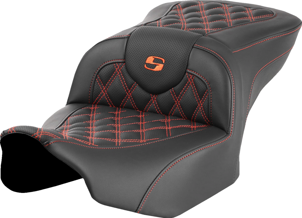SADDLEMEN Roadsofa™ Seat - without Backrest - Orange Lattice Stitch - FLTR/FLHX '23-'24 823-07-18203 — image 1