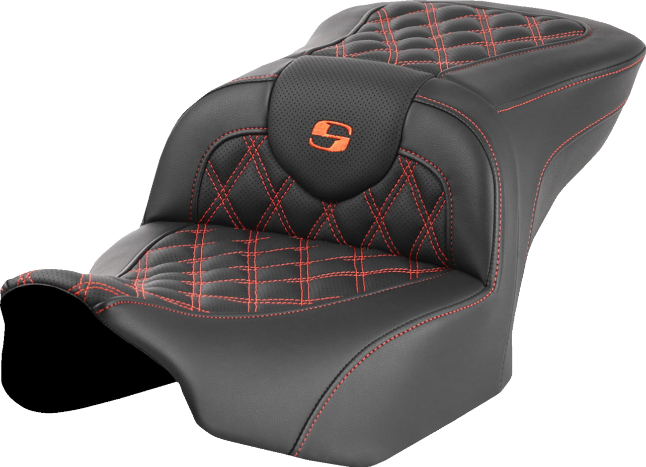 SADDLEMEN Roadsofa™ Seat - without Backrest - Orange Lattice Stitch - FLTR/FLHX '23-'24 823-07-18203 — image 1