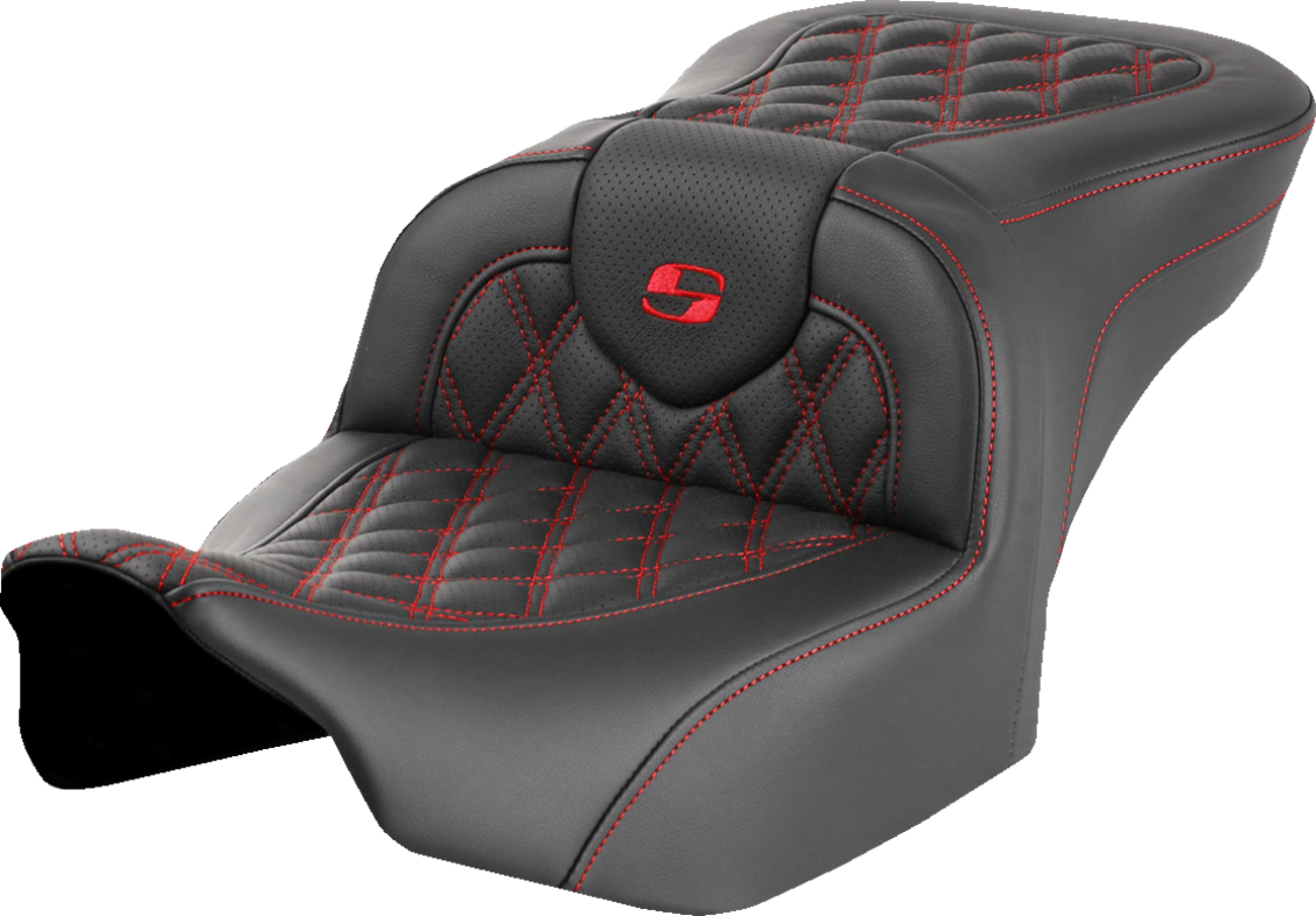 SADDLEMEN Roadsofa™ Seat - without Backrest - Red Lattice Stitch - FLTR/FLHX '23-'24 823-07-18204 — image 1