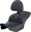 SADDLEMEN RoadSofa™ Seat - with Backrest - Lattice Stitch - Blue Stitch - FLTR/FLHX '23-'24 823-07-182B1 — image 1