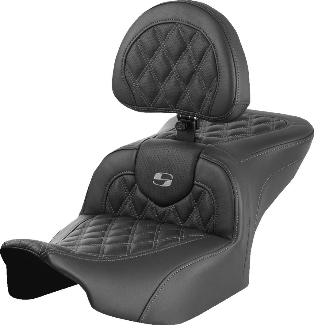SADDLEMEN RoadSofa™ Seat - with Backrest - Lattice Stitch - Gray Stitch - FLTR/FLHX '23-'24 823-07-182B2 — image 1
