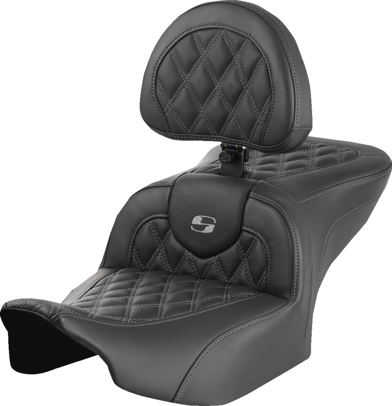 SADDLEMEN RoadSofa™ Seat - with Backrest - Lattice Stitch - Gray Stitch - FLTR/FLHX '23-'24 823-07-182B2 — image 1