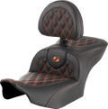 SADDLEMEN RoadSofa™ Seat - with Backrest - Lattice Stitch - Orange Stitch - FLTR/FLHX '23-'24 823-07-182B3 — image 1