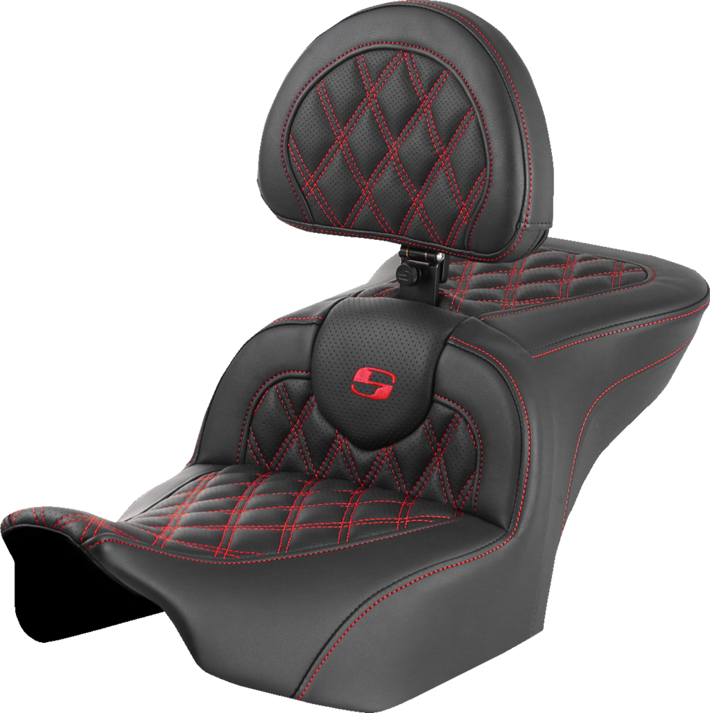 SADDLEMEN RoadSofa™ Seat - with Backrest - Lattice Stitch - Red Stitch - FLTR/FLHX '23-'24 823-07-182B4 — image 1