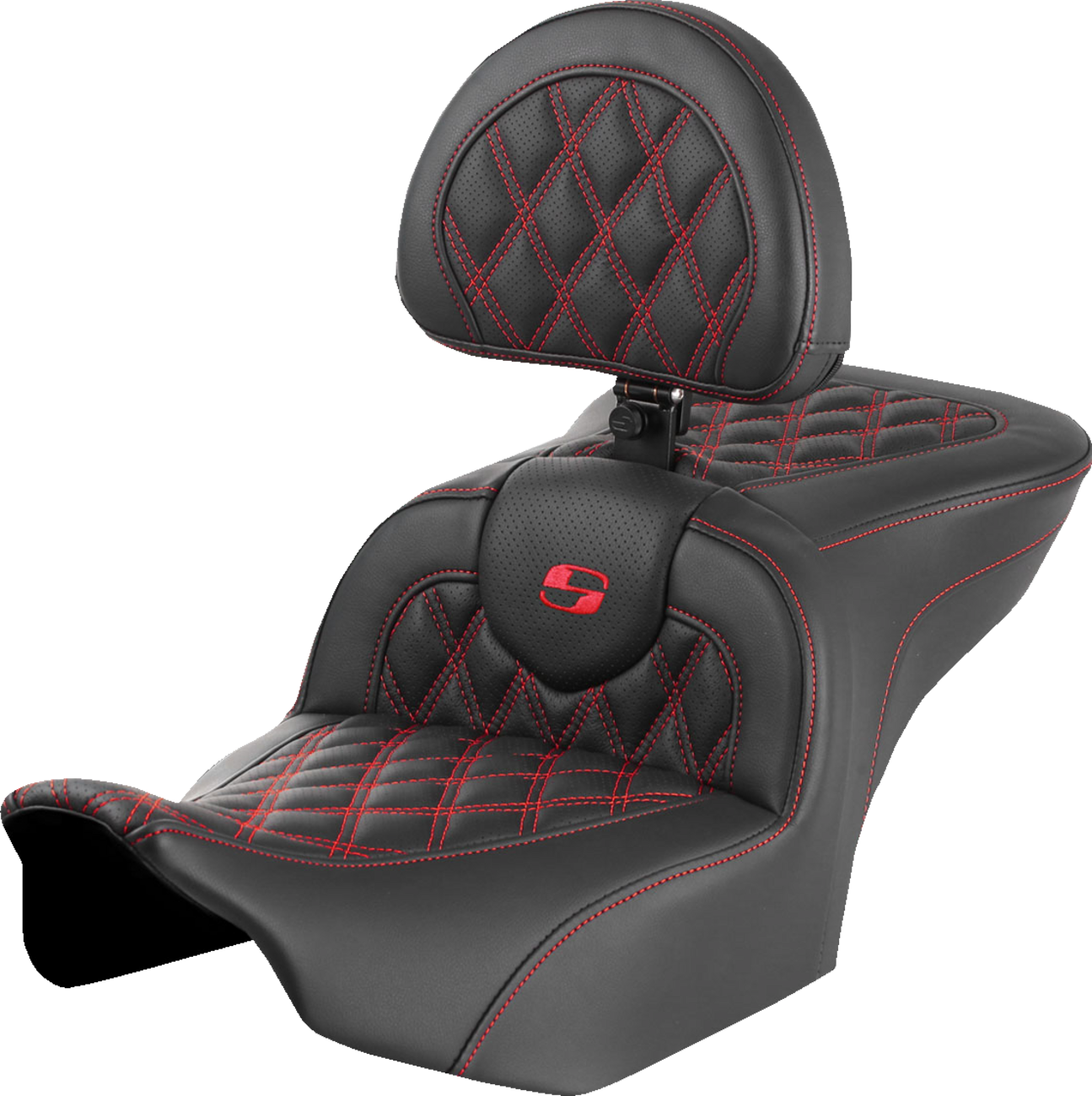 SADDLEMEN RoadSofa™ Seat - with Backrest - Lattice Stitch - Red Stitch - FLTR/FLHX '23-'24 823-07-182B4 — image 1