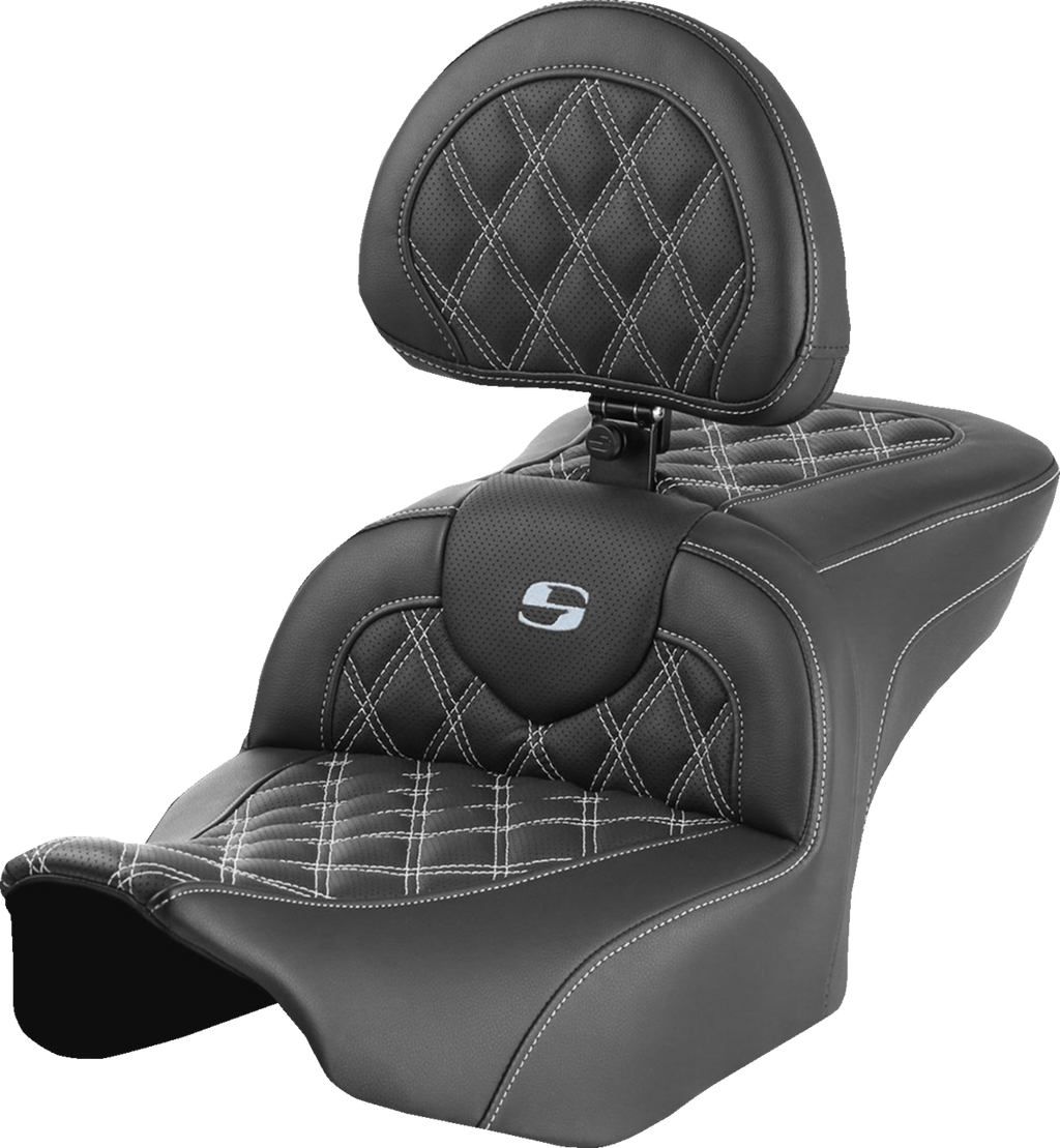SADDLEMEN RoadSofa™ Seat - with Backrest - Lattice Stitch - Silver Stitch - FLTR/FLHX '23-'24 823-07-182B5 — image 1