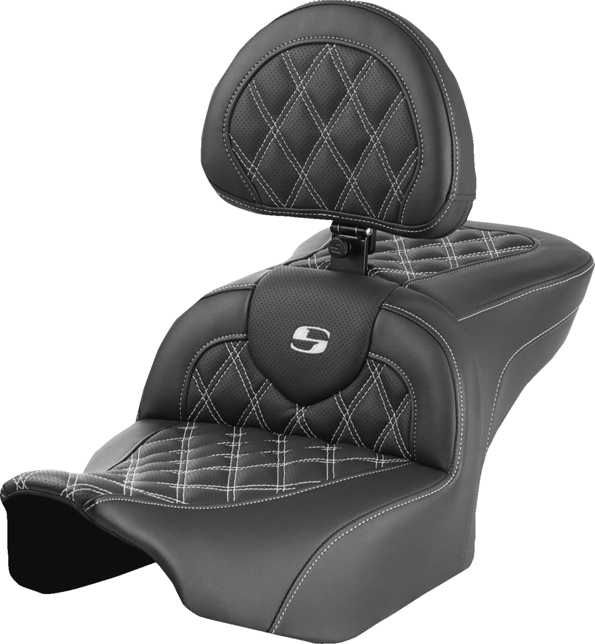SADDLEMEN RoadSofa™ Seat - with Backrest - Lattice Stitch - White Stitch - FLTR/FLHX '23-'24 823-07-182B6 — image 1