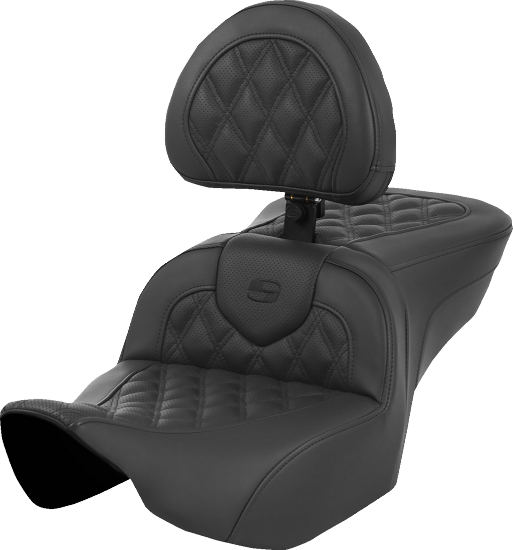 SADDLEMEN Roadsofa™ Seat - with Backrest - Lattice Stitch - Black - FL '23-'24 823-07-182BR — image 1