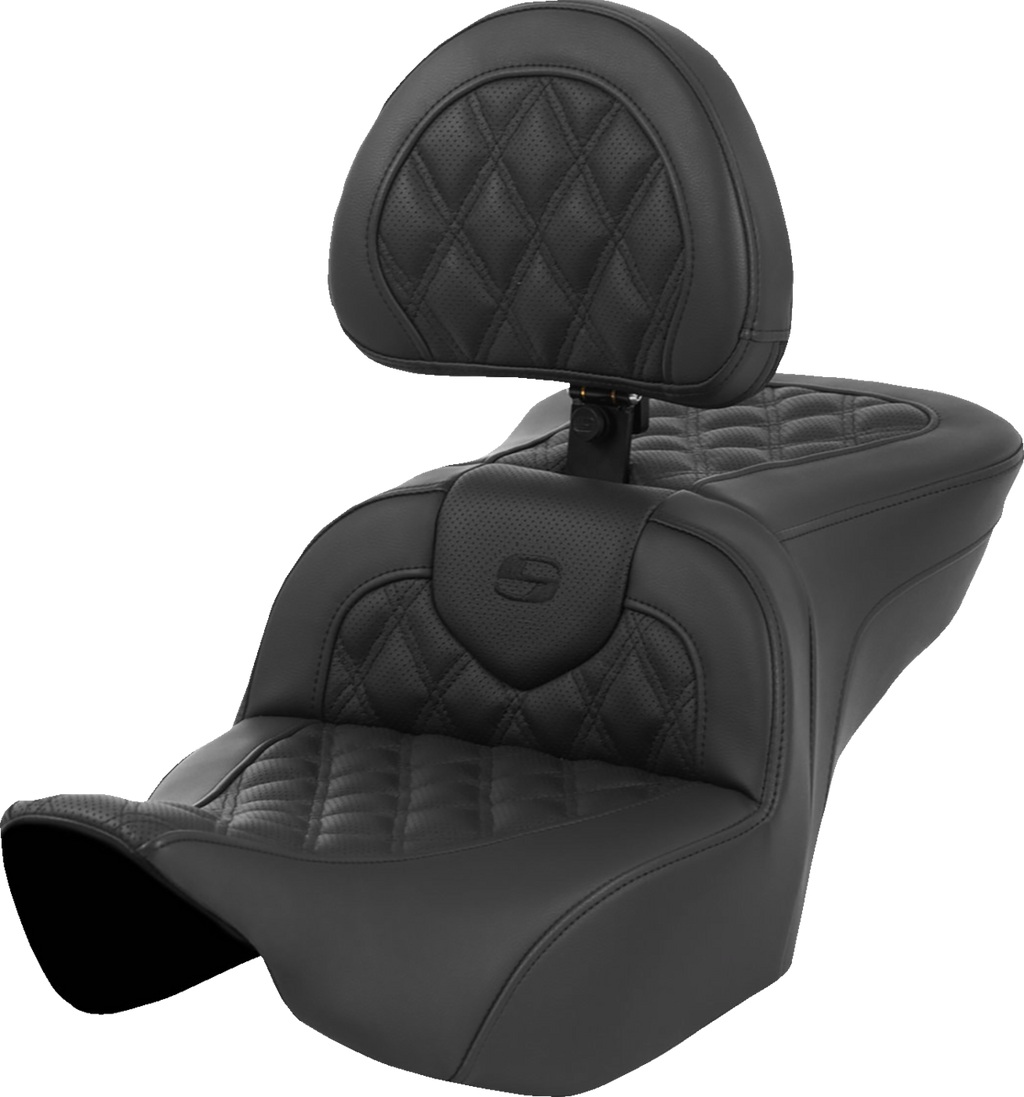 SADDLEMEN Heated Roadsofa™ Seat - Lattice Stitch - w/ Backrest - FLT/FLH '23-'24 823-07-182C0 — image 1