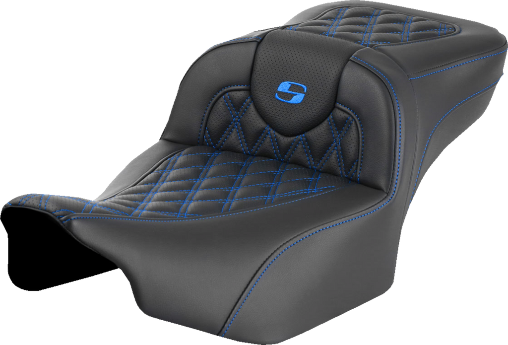 SADDLEMEN Roadsofa™ Extended Reach Seat - without Backrest - Lattice Stitch - Blue Stitch - FLTR/FLHX '23-'24 823-07-18401 — image 1