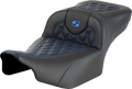 SADDLEMEN Roadsofa™ Extended Reach Seat - without Backrest - Lattice Stitch - Blue Stitch - FLTR/FLHX '23-'24 823-07-18401 — image 1