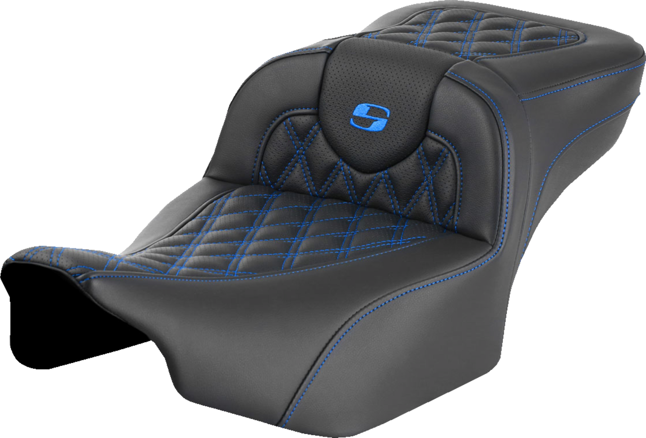 SADDLEMEN Roadsofa™ Extended Reach Seat - without Backrest - Lattice Stitch - Blue Stitch - FLTR/FLHX '23-'24 823-07-18401 — image 1