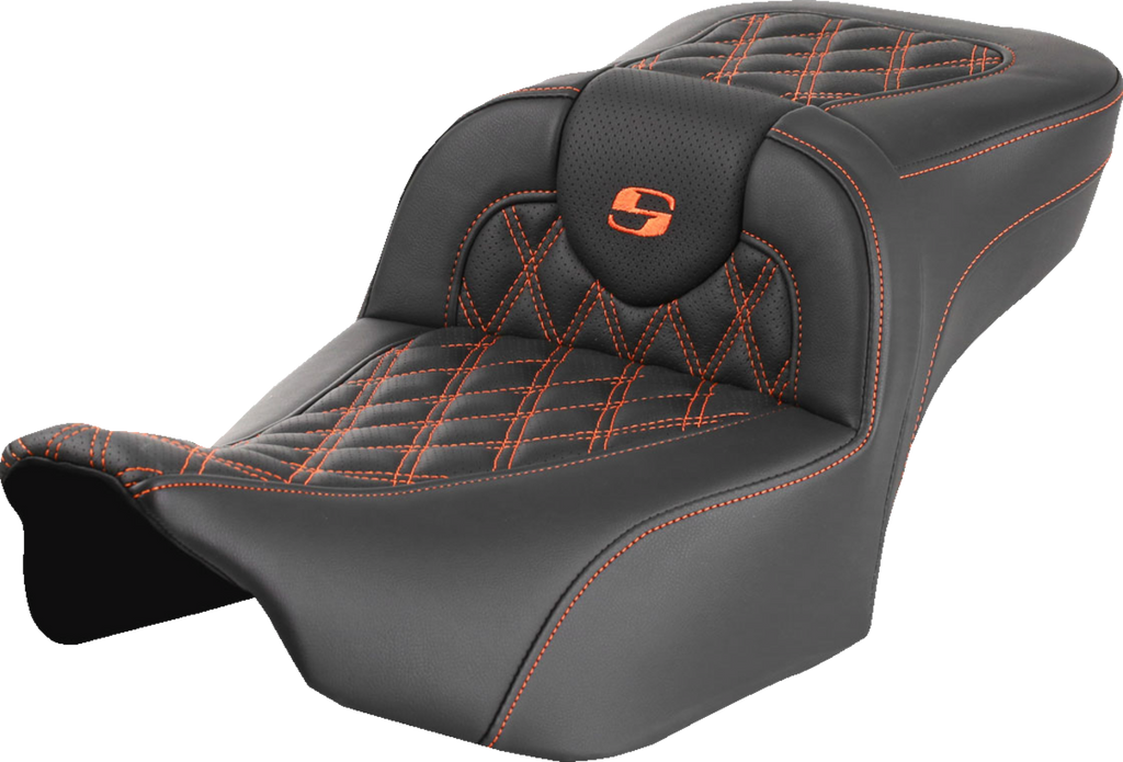 SADDLEMEN Roadsofa™ Extended Reach Seat - without Backrest - Lattice - Orange Stitch - FLTR/FLHX '23-'24 823-07-18403 — image 1