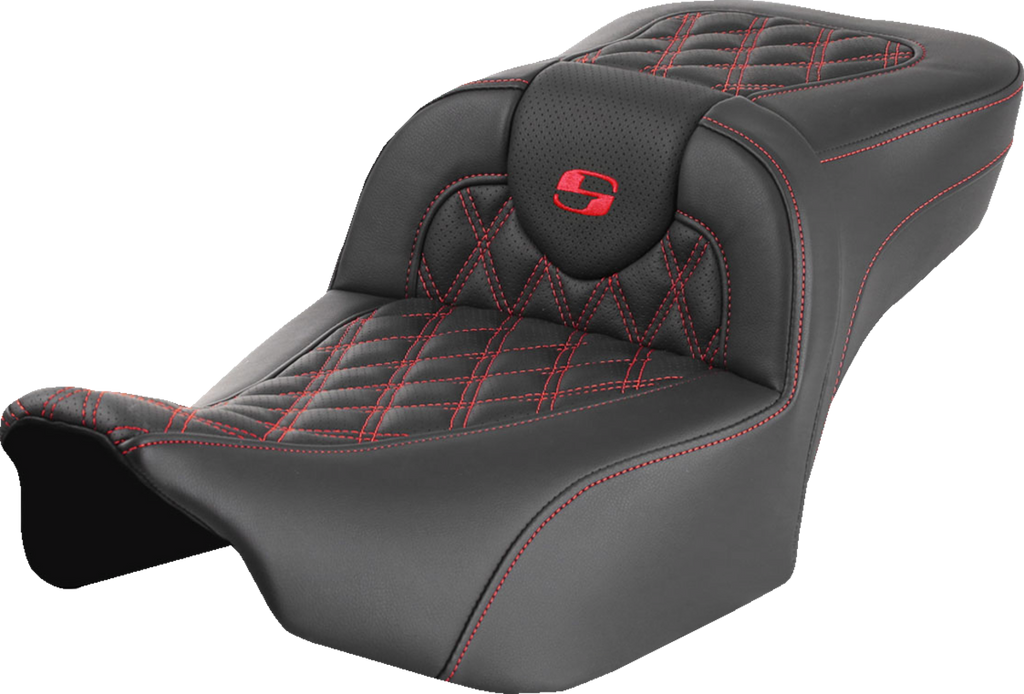 SADDLEMEN Roadsofa™ Extended Reach Seat - without Backrest - Lattice Stitch - Red Stitch - FLTR/FLHX '23-'24 823-07-18404 — image 1