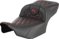 SADDLEMEN Roadsofa™ Extended Reach Seat - without Backrest - Lattice Stitch - Red Stitch - FLTR/FLHX '23-'24 823-07-18404 — image 1