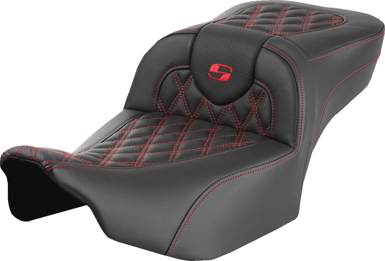 SADDLEMEN Roadsofa™ Extended Reach Seat - without Backrest - Lattice Stitch - Red Stitch - FLTR/FLHX '23-'24 823-07-18404 — image 1