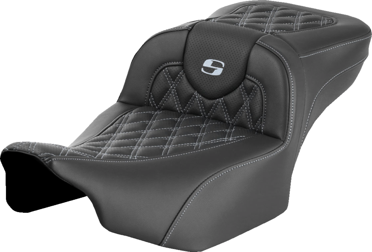 SADDLEMEN Roadsofa™ Extended Reach Seat - without Backrest - Lattice - Silver Stitch - FLTR/FLHX '23-'24 823-07-18405 — image 1