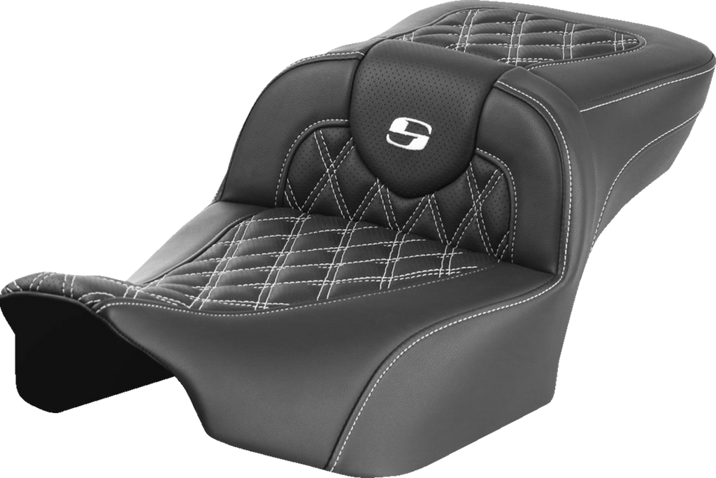 SADDLEMEN Roadsofa™ Extended Reach Seat - without Backrest - Lattice Stitch - White Stitch - FLTR/FLHX '23-'24 823-07-18406 — image 1