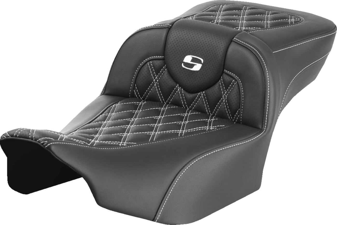 SADDLEMEN Roadsofa™ Extended Reach Seat - without Backrest - Lattice Stitch - White Stitch - FLTR/FLHX '23-'24 823-07-18406 — image 1