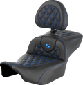 SADDLEMEN Roadsofa™ Extended Reach Seat - with Backrest - Lattice Stitch - Blue Stitch - FLTR/FLHX '23-'24 823-07-184B1 — image 1