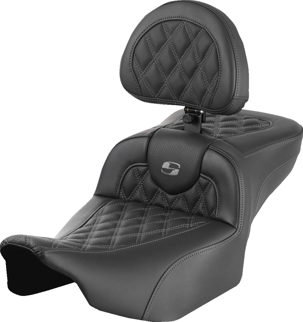 SADDLEMEN Roadsofa™ Extended Reach Seat - with Backrest - Lattice Stitch - Gray Stitch - FLTR/FLHX '23-'24 823-07-184B2 — image 1