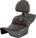 SADDLEMEN Roadsofa™ Extended Reach Seat - with Backrest - Lattice Stitch - Orange Stitch - FLTR/FLHX '23-'24 823-07-184B3 — image 1