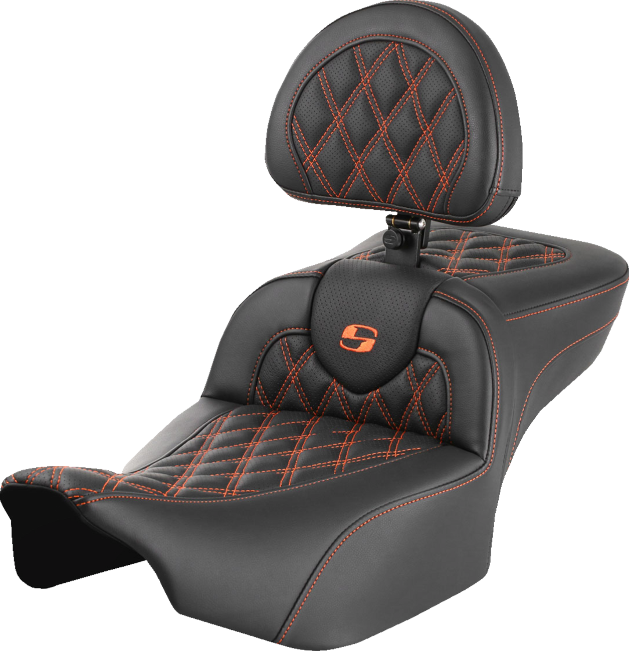 SADDLEMEN Roadsofa™ Extended Reach Seat - with Backrest - Lattice Stitch - Orange Stitch - FLTR/FLHX '23-'24 823-07-184B3 — image 1