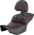 SADDLEMEN Roadsofa™ Extended Reach Seat - with Backrest - Lattice Stitch - Red Stitch - FLTR/FLHX '23-'24 823-07-184B4 — image 1