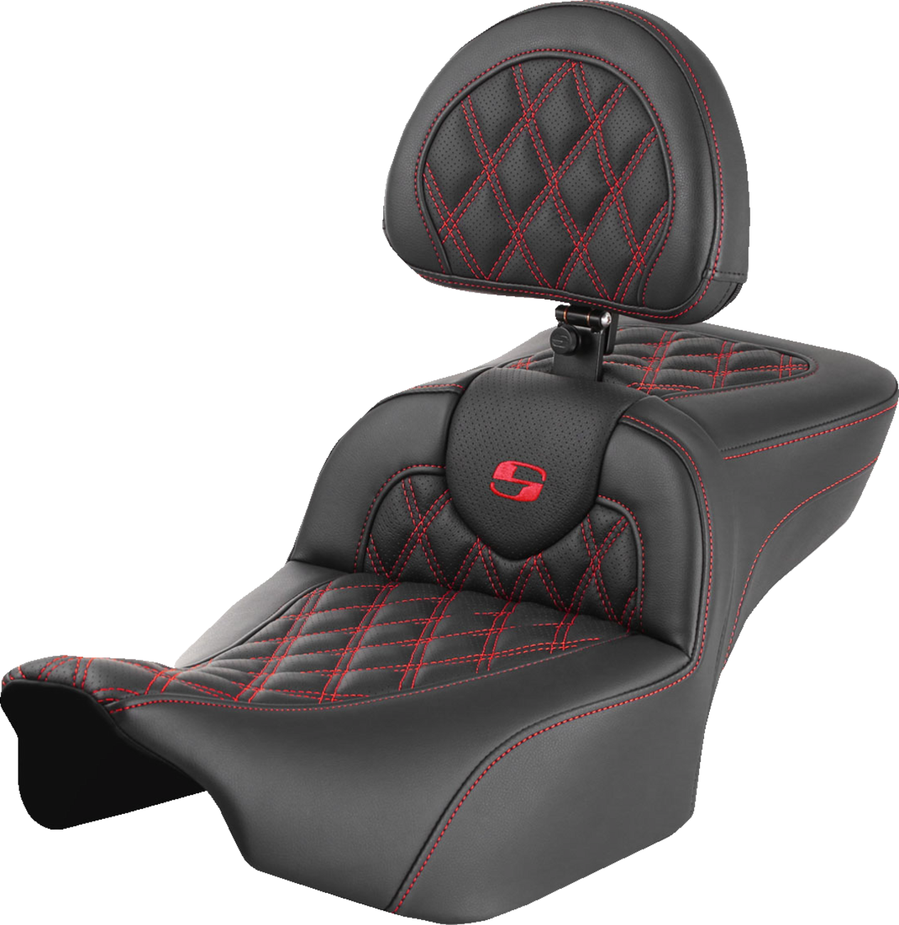 SADDLEMEN Roadsofa™ Extended Reach Seat - with Backrest - Lattice Stitch - Red Stitch - FLTR/FLHX '23-'24 823-07-184B4 — image 1