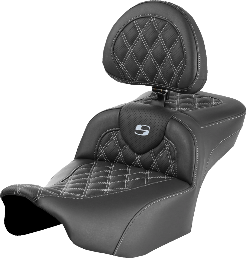 SADDLEMEN Roadsofa™ Extended Reach Seat - with Backrest - Lattice Stitch - Silver Stitch - FLTR/FLHX '23-'24 823-07-184B5 — image 1