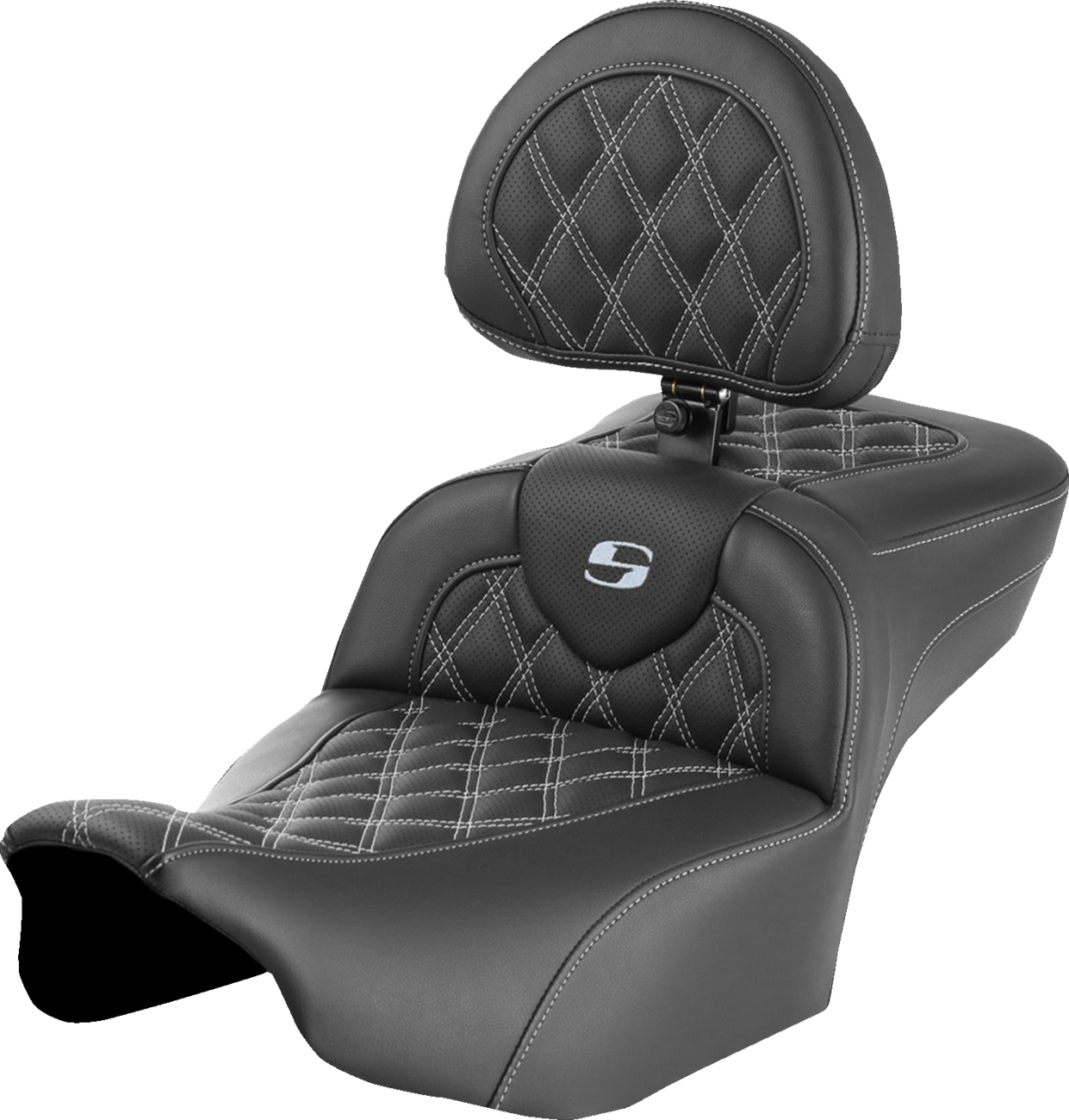 SADDLEMEN Roadsofa™ Extended Reach Seat - with Backrest - Lattice Stitch - Silver Stitch - FLTR/FLHX '23-'24 823-07-184B5 — image 1