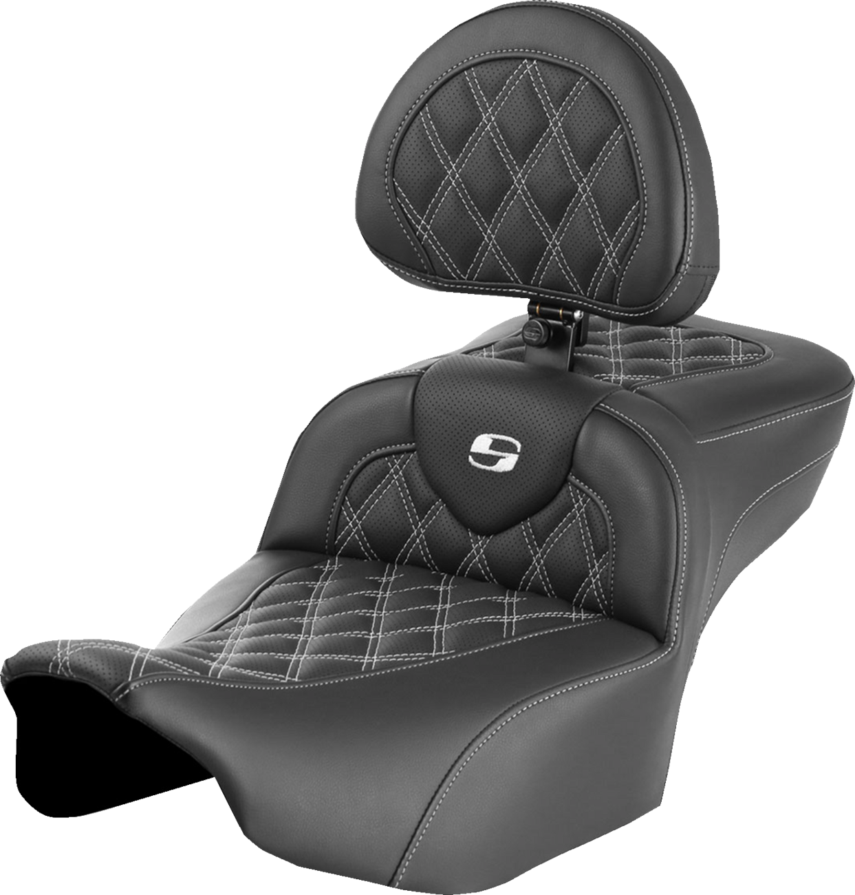 SADDLEMEN Roadsofa™ Extended Reach Seat - with Backrest - Lattice Stitch - White Stitch - FLTR/FLHX '23-'24 823-07-184B6 — image 1