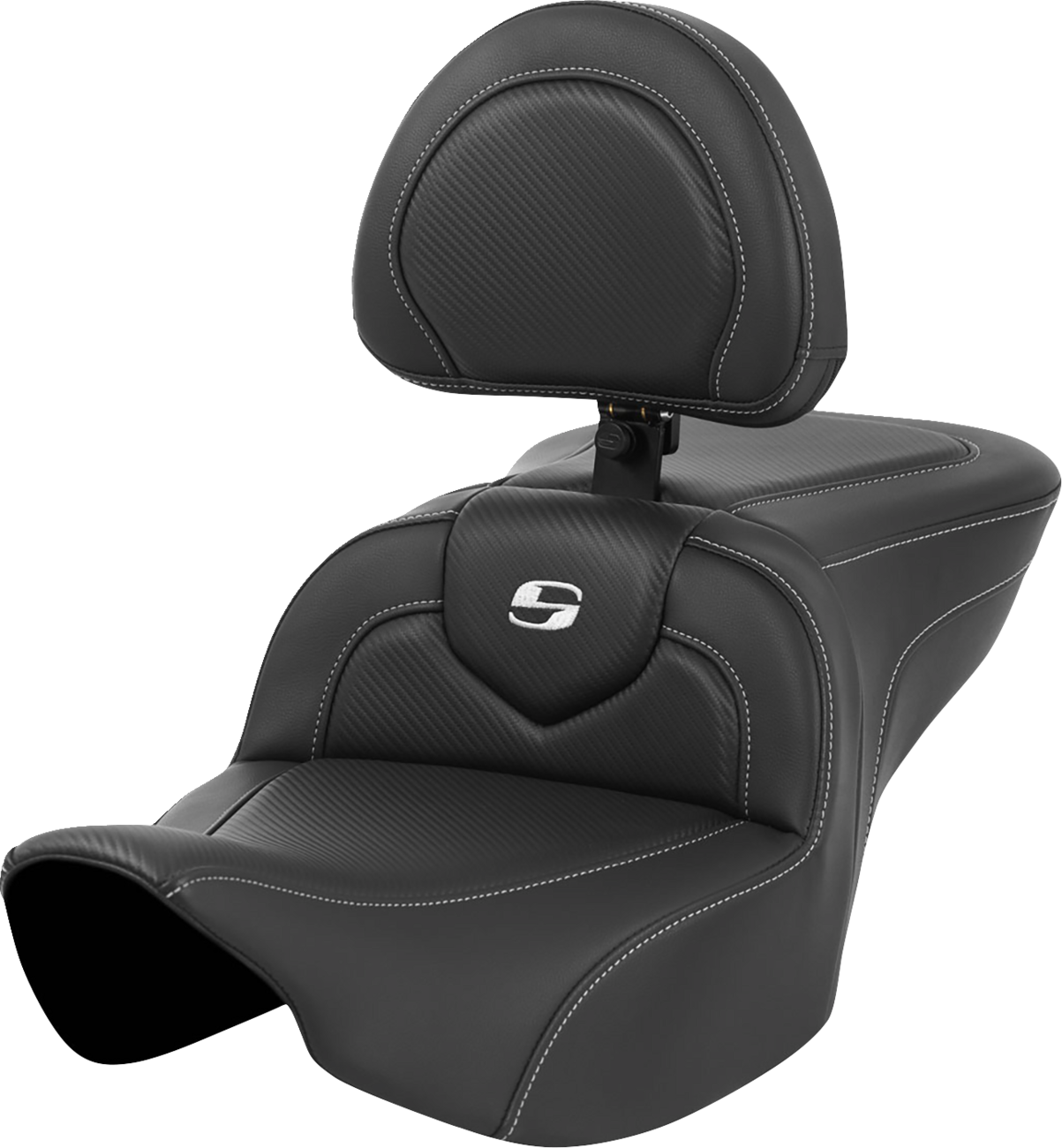 SADDLEMEN Roadsofa™ Seat - Carbon Fiber - Silver Stitch/Silver Logo - with Backrest - FL '23-'24 823-07-185BR — image 1