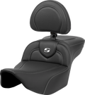 SADDLEMEN Roadsofa™ Extended Reach Seat - Carbon Fiber - Silver Stitch/Silver Logo - w/ Backrest - FL '23-'24 823-07-186BR — image 1