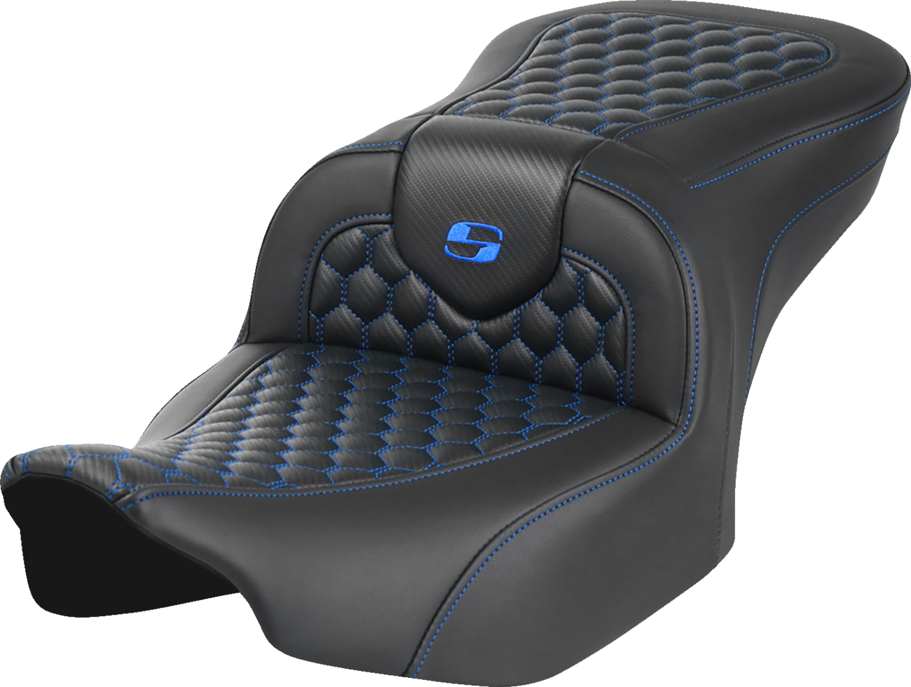 SADDLEMEN Roadsofa™ Seat - without Backrest - Honeycomb - Blue Stitch - FLTR/FLHX '23-'24 823-07-18901 — image 1