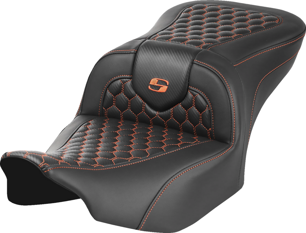 SADDLEMEN Roadsofa™ Seat - without Backrest - Honeycomb - Orange Stitch - FLTR/FLHX '23-'24 823-07-18903 — image 1
