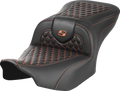 SADDLEMEN Roadsofa™ Seat - without Backrest - Honeycomb - Orange Stitch - FLTR/FLHX '23-'24 823-07-18903 — image 1