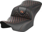 SADDLEMEN Roadsofa™ Seat - without Backrest - Honeycomb - Orange Stitch - FLTR/FLHX '23-'24 823-07-18903 — image 1