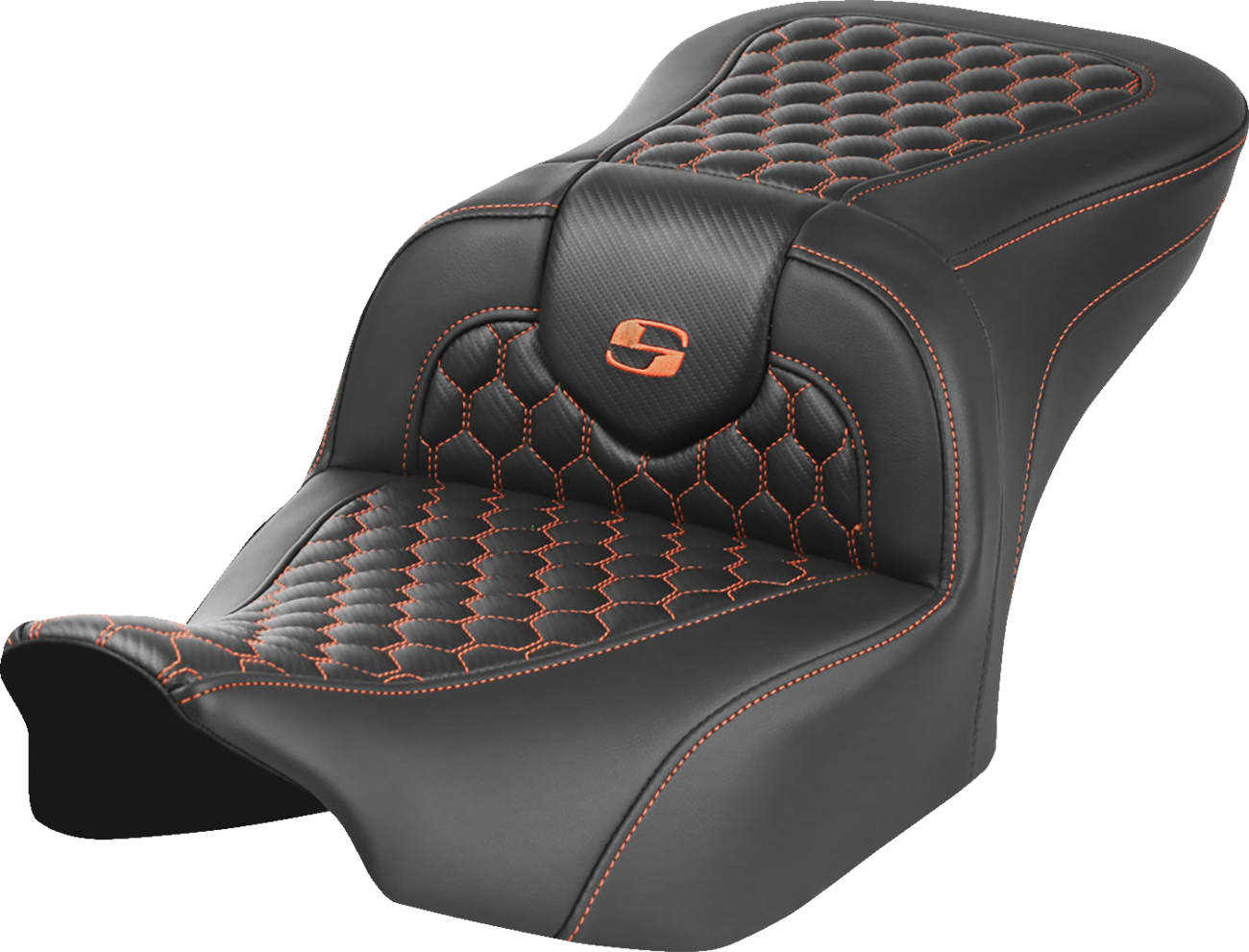 SADDLEMEN Roadsofa™ Seat - without Backrest - Honeycomb - Orange Stitch - FLTR/FLHX '23-'24 823-07-18903 — image 1