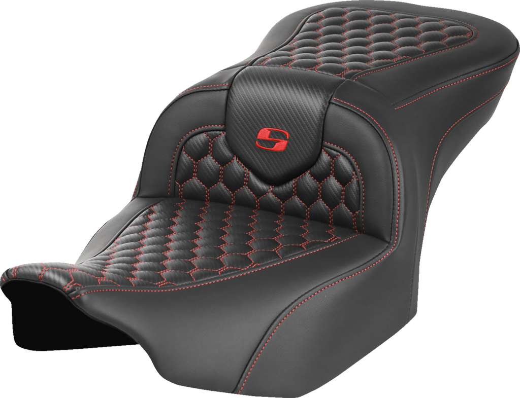 SADDLEMEN Roadsofa™ Seat - without Backrest - Honeycomb - Red Stitch - FLTR/FLHX '23-'24 823-07-18904 — image 1