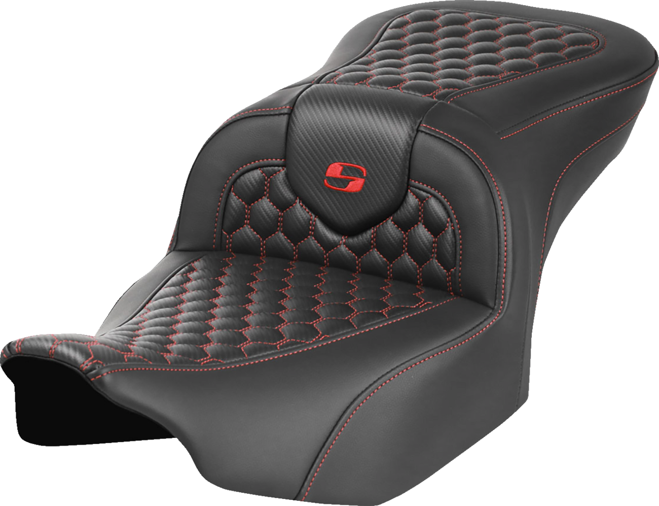 SADDLEMEN Roadsofa™ Seat - without Backrest - Honeycomb - Red Stitch - FLTR/FLHX '23-'24 823-07-18904 — image 1