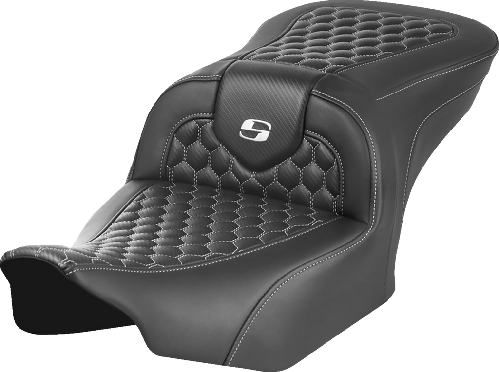 SADDLEMEN Roadsofa™ Seat - without Backrest - Honeycomb - White Stitch - FLTR/FLHX '23-'24 823-07-18906 — image 1
