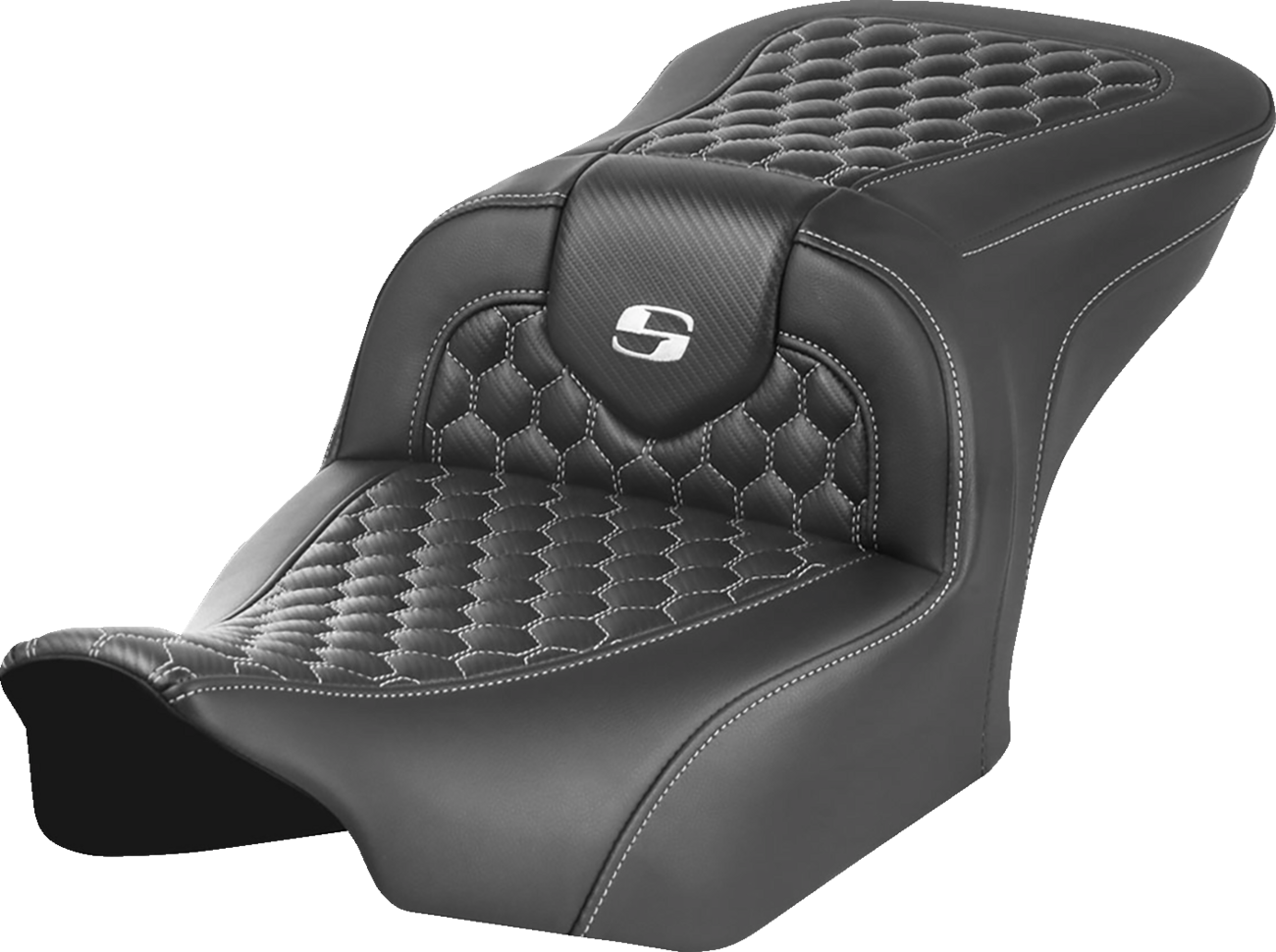 SADDLEMEN Roadsofa™ Seat - without Backrest - Honeycomb - White Stitch - FLTR/FLHX '23-'24 823-07-18906 — image 1