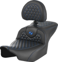 SADDLEMEN Roadsofa™ Seat - with Backrest - Honeycomb - Blue Stitch - FLTR/FLHX '23-'24 823-07-189B1 — image 1