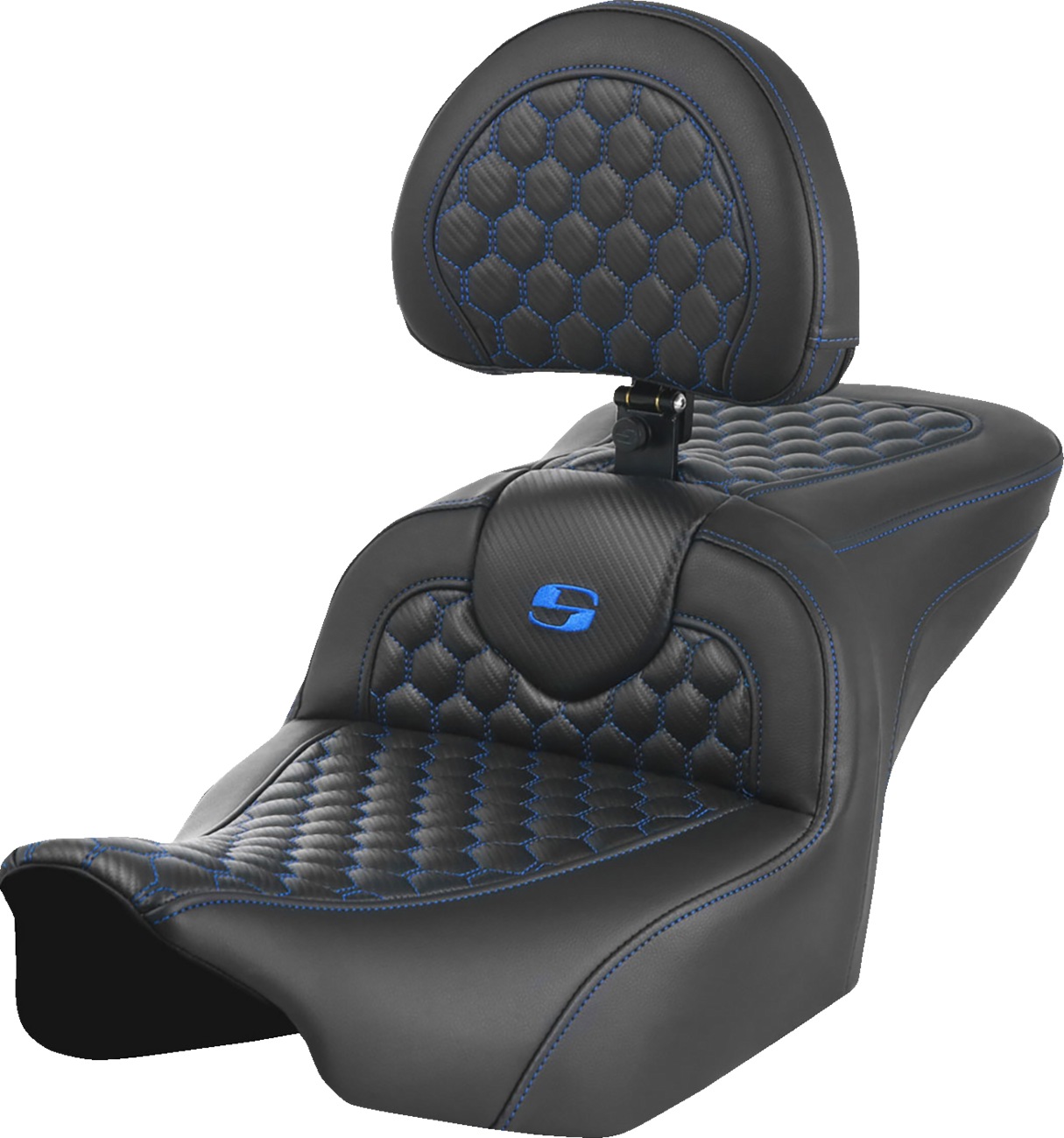SADDLEMEN Roadsofa™ Seat - with Backrest - Honeycomb - Blue Stitch - FLTR/FLHX '23-'24 823-07-189B1 — image 1