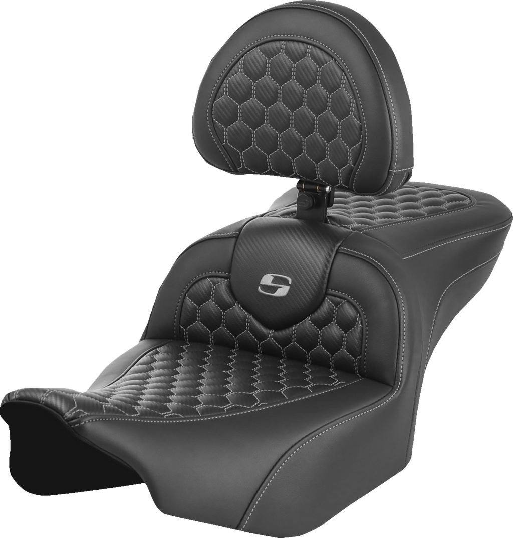 SADDLEMEN Roadsofa™ Seat - with Backrest - Honeycomb - Gray Stitch - FLTR/FLHX '23-'24 823-07-189B2 — image 1